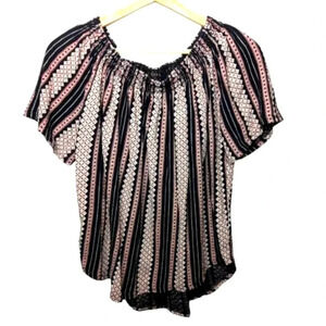 LOFT Womens Boho Striped Scoop Neck/Off the Shoulder Smocked Striped Top Size M